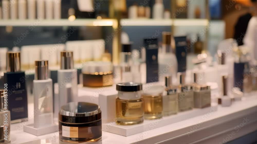 A display of skincare products and tools in a store setting, Elegant displays of skincare products and tools for sale A display of skincare products and tools in a store setting, Elegant displays of skincare products and tools for sale