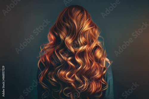 Portrait of beautiful girl with luxurious curly long hair back view.