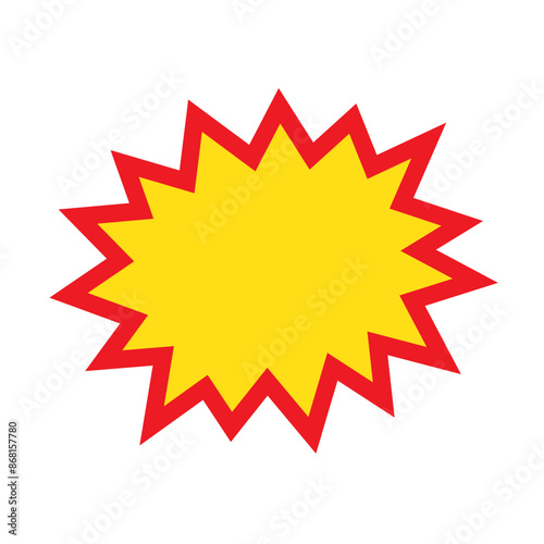 Blank sale tags. Ribbon sale banners. Red and yellow starburst stickers. Pop art funny bang bubble on white background. Cartoon comic style.