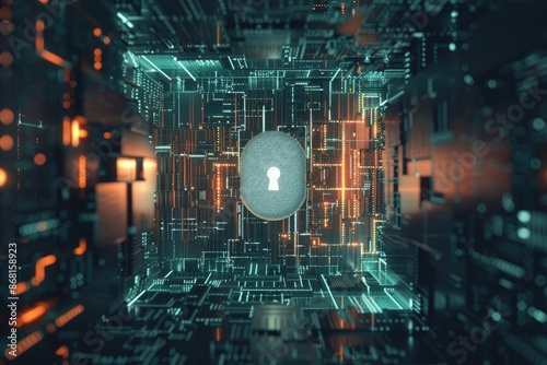 Digital keyhole. Concept of cyber security  firewall  network security  data encryption