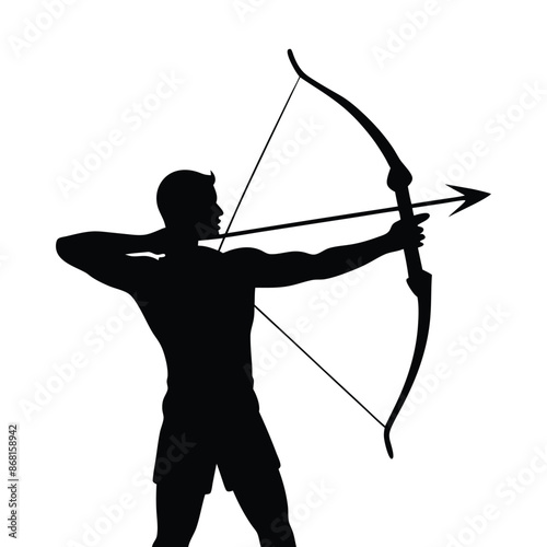 Archer with bow silhouette vector illustration isolated on white background