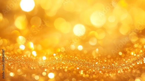 Abstract golden background with bokeh effect and shining defocused glitters. Festive gold texture for Christmas, New Year, birthday, celebration, greeting, victory, success, magic party.