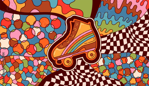 Psychedelic groovy doodle checkerboard coloring page.