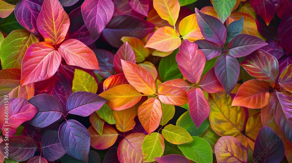 A background of vibrant red and yellow autumn leaves scattered across a garden path A background of vibrant red and yellow autumn leaves scattered across a garden path