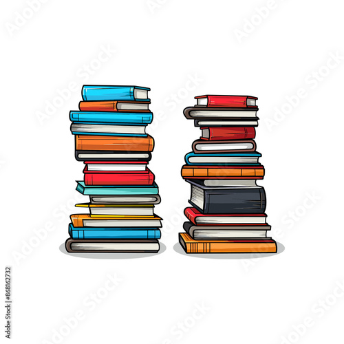 create a sheet of vector icons of stack of textbooks, black outline, pop of color