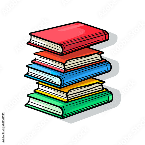 create a sheet of vector icons of stack of textbooks, black outline, pop of color