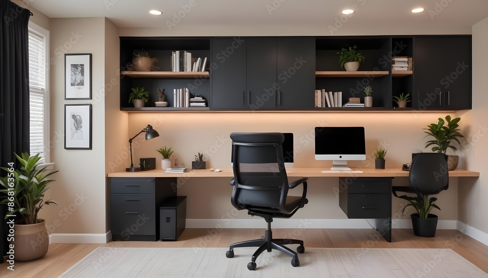 Fototapeta premium Modern study room area home interior design and decoration ideas house beautiful background, home studio with natural daylight. Generative AI