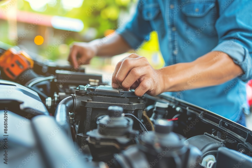 Automobile maintenance skilled mechanic changing disc brakes to ensure car repair and upkeep Automobile maintenance skilled mechanic changing disc brakes to ensure car repair and upkeep
