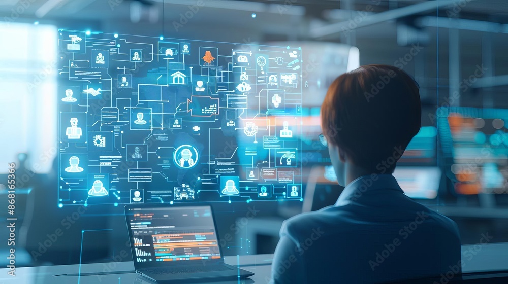 A digital selection process with recruiters using advanced software, high-tech office, professional team, streamlined workflow A digital selection process with recruiters using advanced software, high-tech office, professional team, streamlined workflow