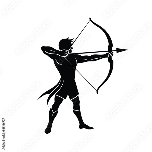 Archer with bow silhouette vector illustration isolated on white background