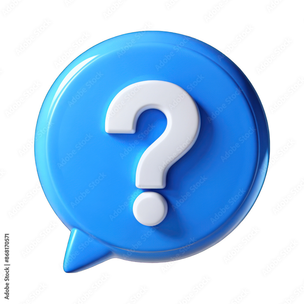 Blue round speech bubble with white question mark isolated on transparent background