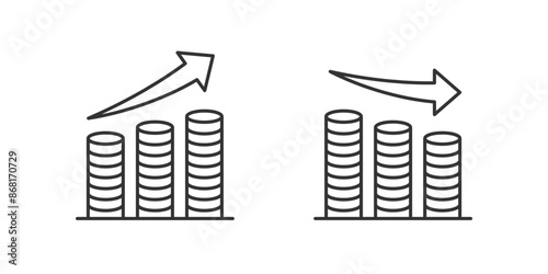 Profit icon. Coin growth vector illustration. Investment increase and decrease infographic. Statistic arrow symbol. Financial chart sign. Stock graph pictogram.