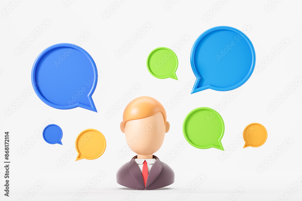 Cartoon figure with mockup speech bubbles on empty background Cartoon figure with mockup speech bubbles on empty background