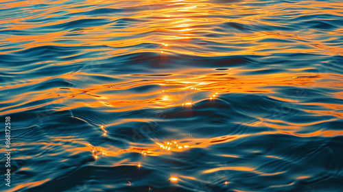 sea wave surface, water ripple in sunset.