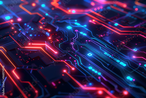 Wallpaper Mural background representing Futuristic Tech: High-tech patterns with neon colors and circuit-like designs Torontodigital.ca