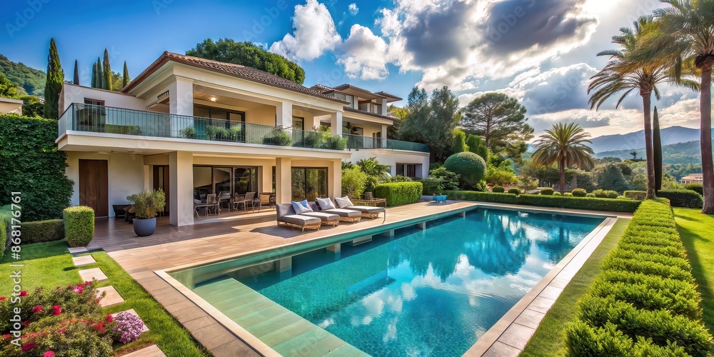 Luxury villa with pool surrounded by lush greenery and stunning views, luxury, villa, pool, swimming, private, estate Luxury villa with pool surrounded by lush greenery and stunning views, luxury, villa, pool, swimming, private, estate