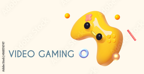 3D video games concept. Gamepad and abstract geometry figures. Virtual game.