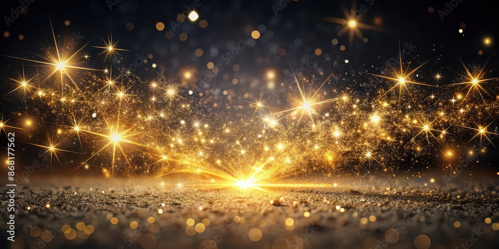 Naklejka premium Magical touch concept with golden sparks on a dark surface, magic, touch, golden, sparks, dark, surface, enchanting, mystical