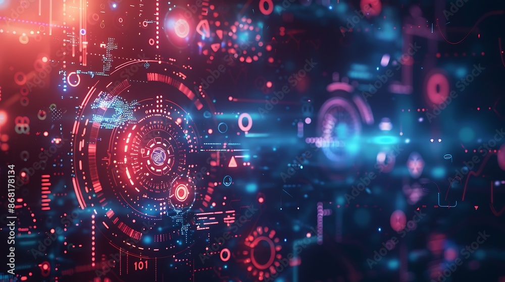 Tech Innovation: Abstract Digital Background with Futuristic Symbols Tech Innovation: Abstract Digital Background with Futuristic Symbols