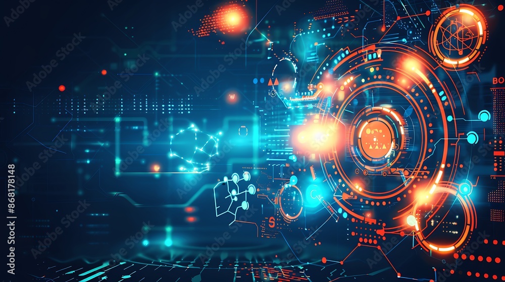 Fototapeta premium Futuristic Technology Concept: Abstract Digital Background with Innovative Symbols and Progression