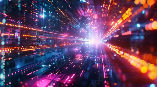 Neon Cyberpunk Cityscape - Abstract Background with Futuristic Urban Atmosphere and Digital Glitches