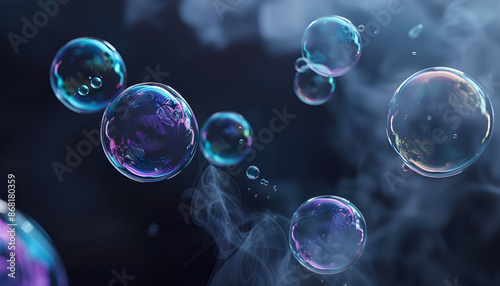 Wallpaper Mural Beautiful transparent soap bubbles on dark background Torontodigital.ca