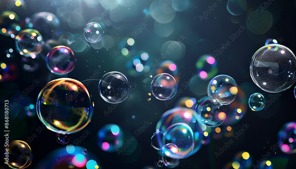 Beautiful transparent soap bubbles on dark background Beautiful transparent soap bubbles on dark background