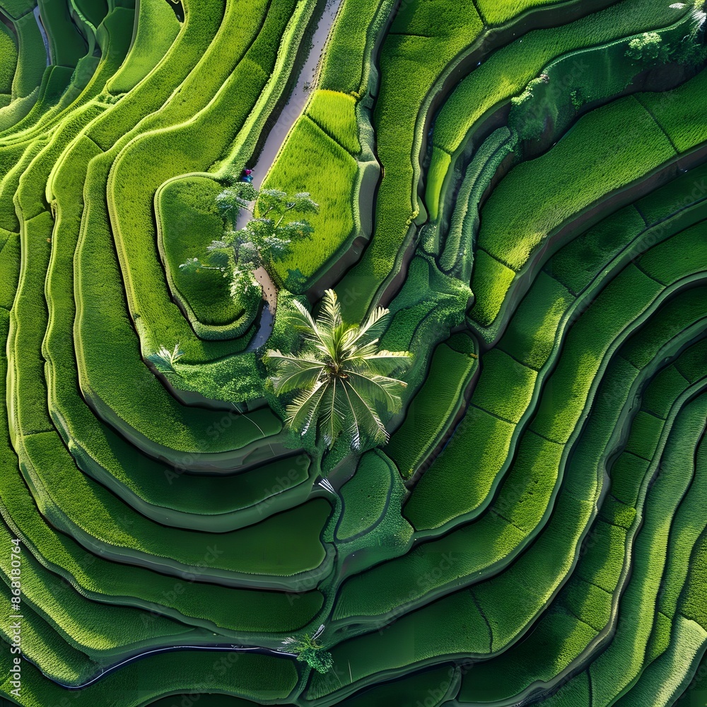 Fototapeta premium Aerial view of rice paddy fields
