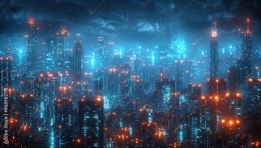 Fototapeta premium Futuristic Cityscape with Neon Lights