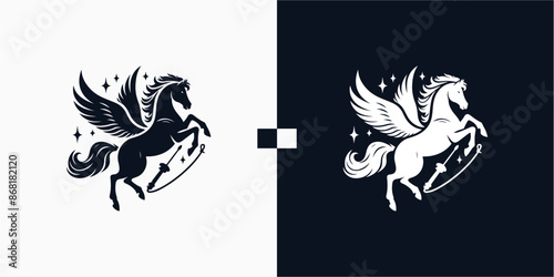 Wallpaper Mural Pegasus horse logo, Pegasus Skyline vector design inspiration, Monochrome Emblem of Running Pegasus isolated on white, Vector image of a silhouette of a mythical creature of Pegasus Illustration Torontodigital.ca