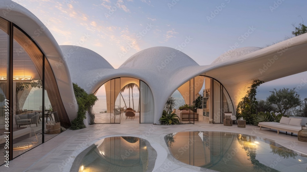 Modern Architectural Design with Curved White Walls, Glass Doors, and ...