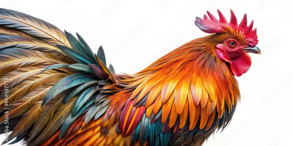Wing feathers plumage of a rooster chicken fowl bird on the left side isolated, rooster, chicken, fowl Wing feathers plumage of a rooster chicken fowl bird on the left side isolated, rooster, chicken, fowl