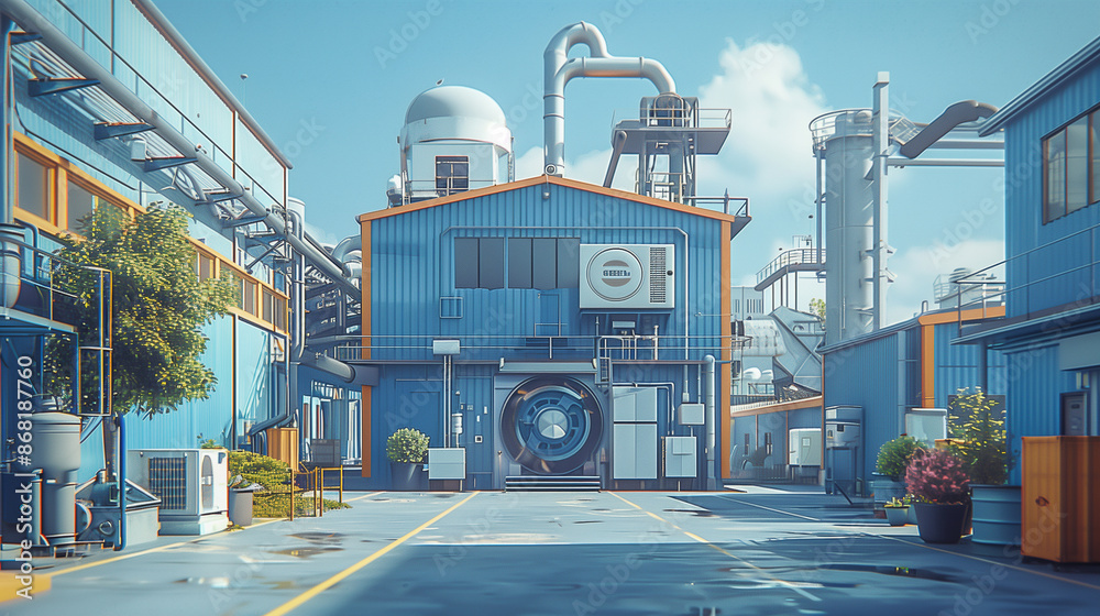 Obraz premium Modern Industrial Facility with Blue Buildings