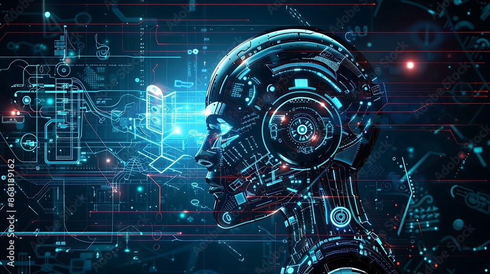 Obraz premium Futuristic Cybernetic Abstract Background with Robotic Elements Symbolizing Advanced Technology and Automation