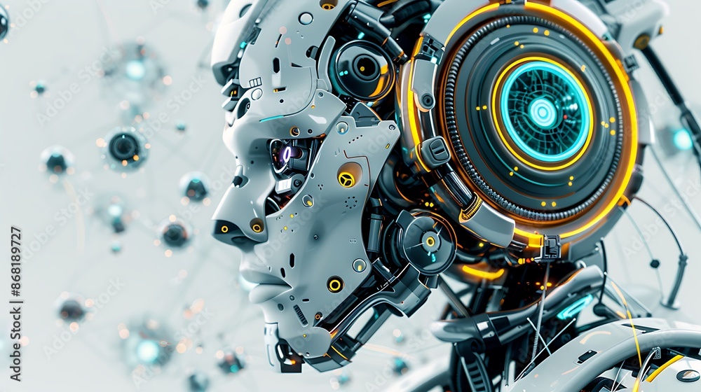 Fototapeta premium Futuristic Cybernetic Abstract Background with Robotic Elements Representing Advanced Technology and Automation