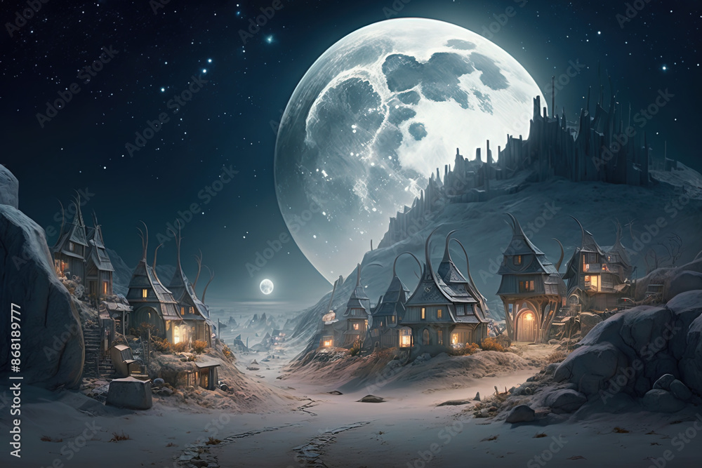 Fototapeta premium Enchanted Moonlit Village