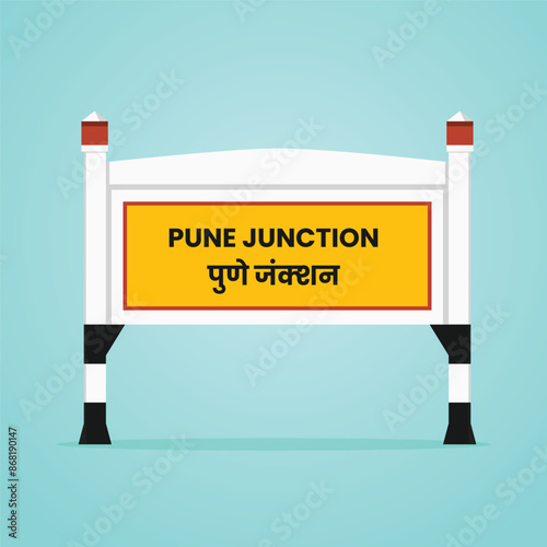 Pune junction railways name sign board vector illustration