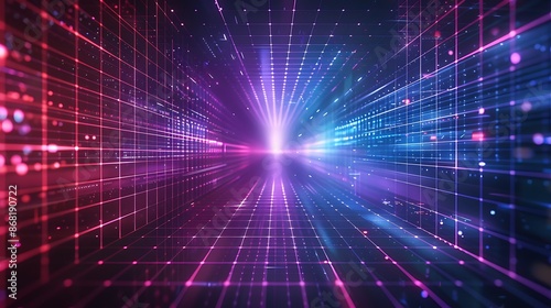 Abstract Futuristic Virtual Reality Background with Digital Grids and Elements