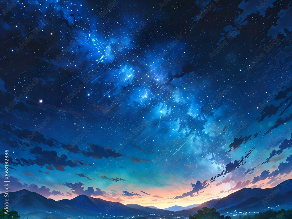 Naklejka premium Abstract Watercolor Painting Starry Night With blue sunset Milky Way