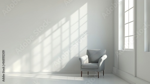 Simple Living Room Interior Wall Mock-Up with Grey Armchair