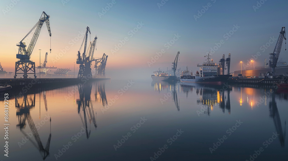 Dawn Reflections in a Modern Harbor. Generative AI Dawn Reflections in a Modern Harbor. Generative AI
