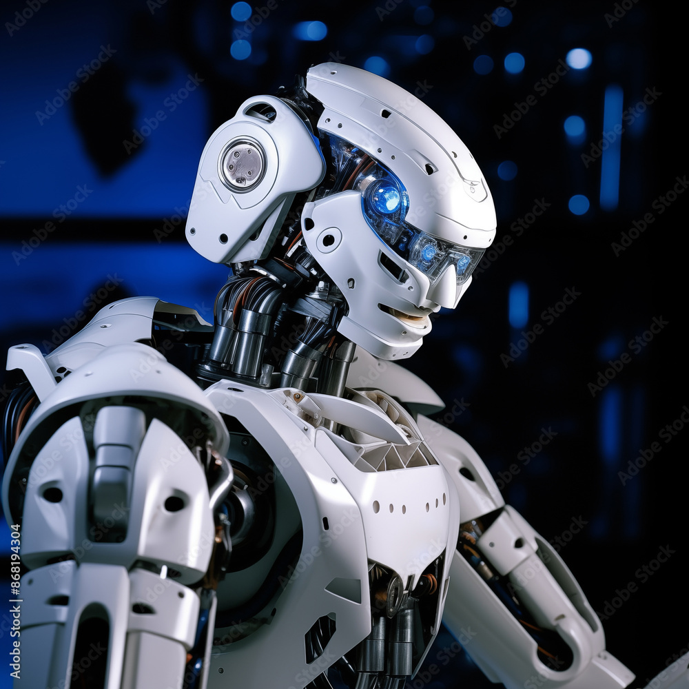 Mechanized industry robot cyborg working at factory. Generative AI Mechanized industry robot cyborg working at factory. Generative AI