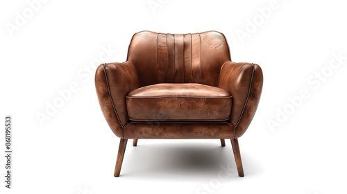 Tobacco Leather Modern Chair Isolated in White