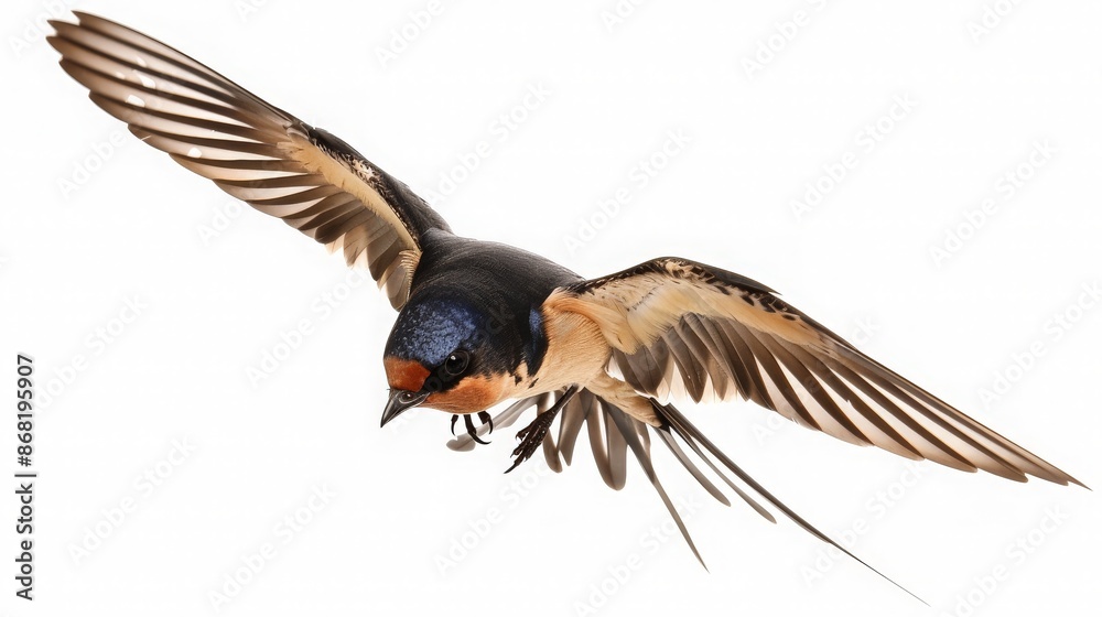 Obraz premium Swallow in Flight, Isolated on White Background