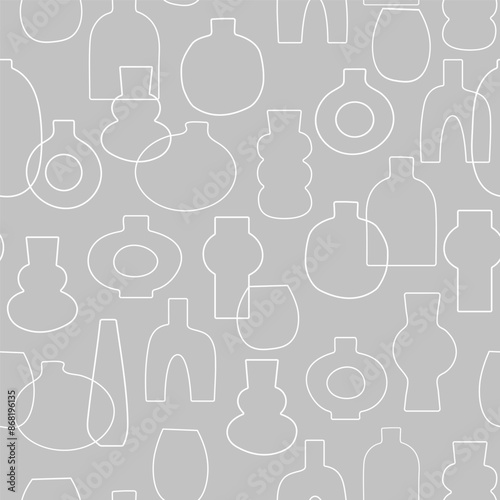 Antique vases vector illustration. Monochrome black and white seamless pattern. Modern minimalist background for social media, web banner. Trendy print for fabric, wrapping paper, package branding