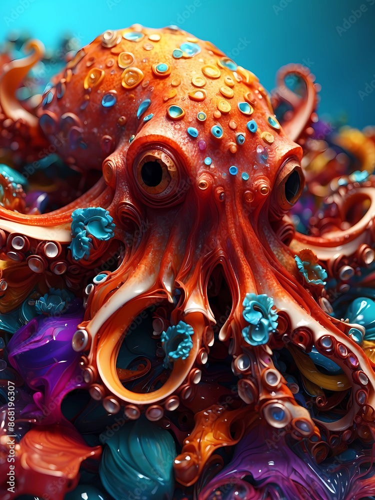 Abstract colorful octopus art in ocean Abstract colorful octopus art in ocean