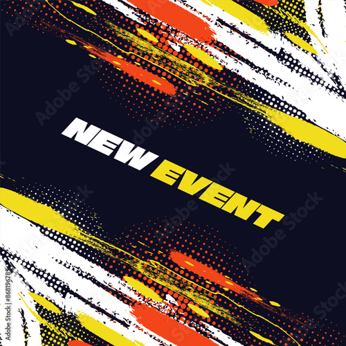 Abstract Sports Background with White, Orange, and Yellow Brush Texture and Halftone Effect. Grunge Background for Banner or Poster Design