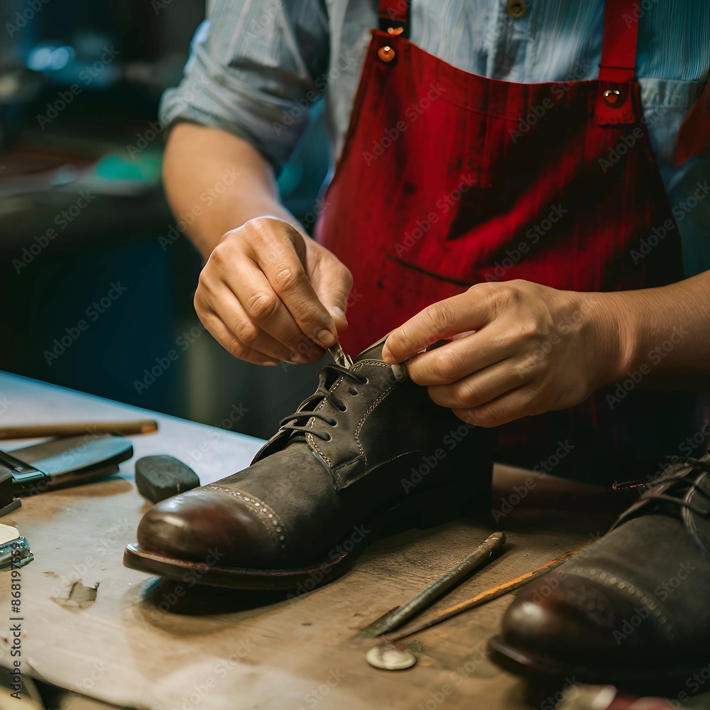 Fototapeta premium a shoemaker repairs damaged shoes
