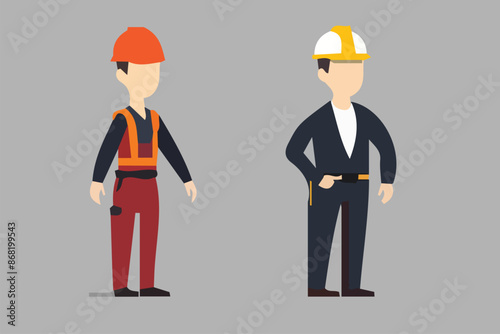 uomo in cantiere ingegnere edile vettoriale editabile 