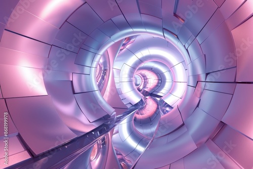 Fototapeta Naklejka Na Ścianę i Meble -  Abstract 3D rendering of futuristic, colorful tunnel or wormhole with neon lights. Concept of technology, science fiction, metaverse, and digital world